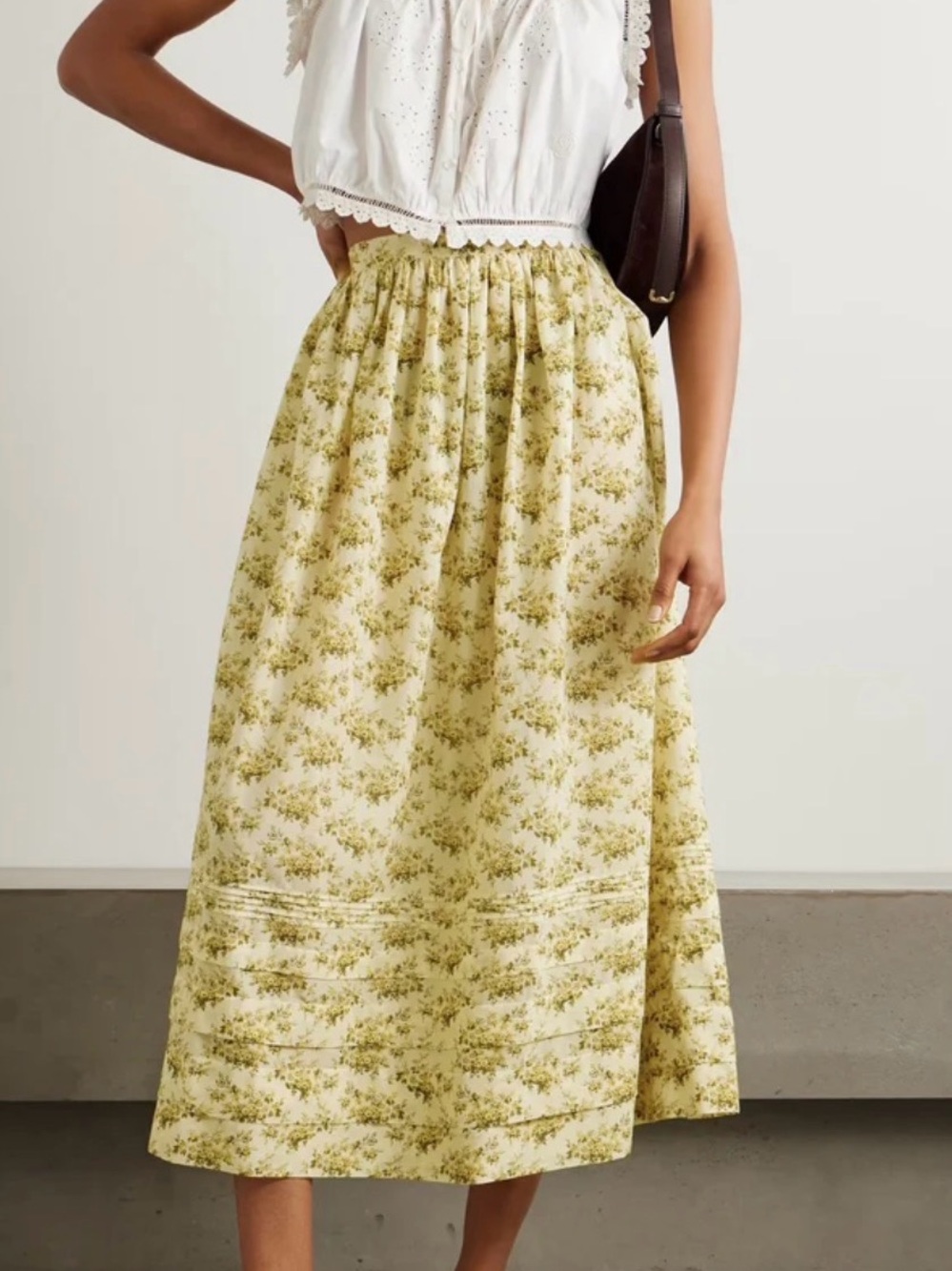 Doen Macie Tiered Pleated Floral-print Organic Cotton-voile Midi Skirt